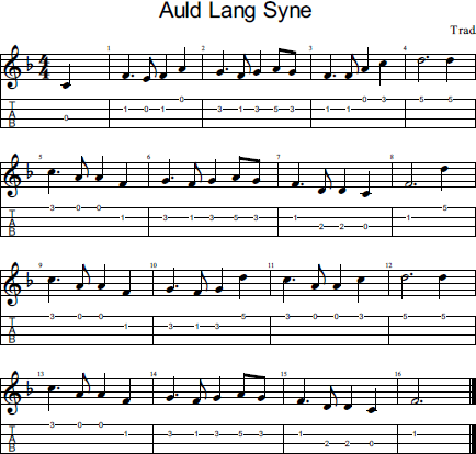 Auld Lang Syne ukulele tabs och noter