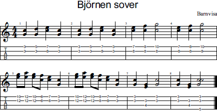 Björnen sover natt Syne ukulele tabs och note